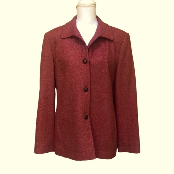 Vtg Talbots Women’s Plus Wool Silk Blend red Orange Tweed Blazer Made In USA 14 - Picture 2 of 16